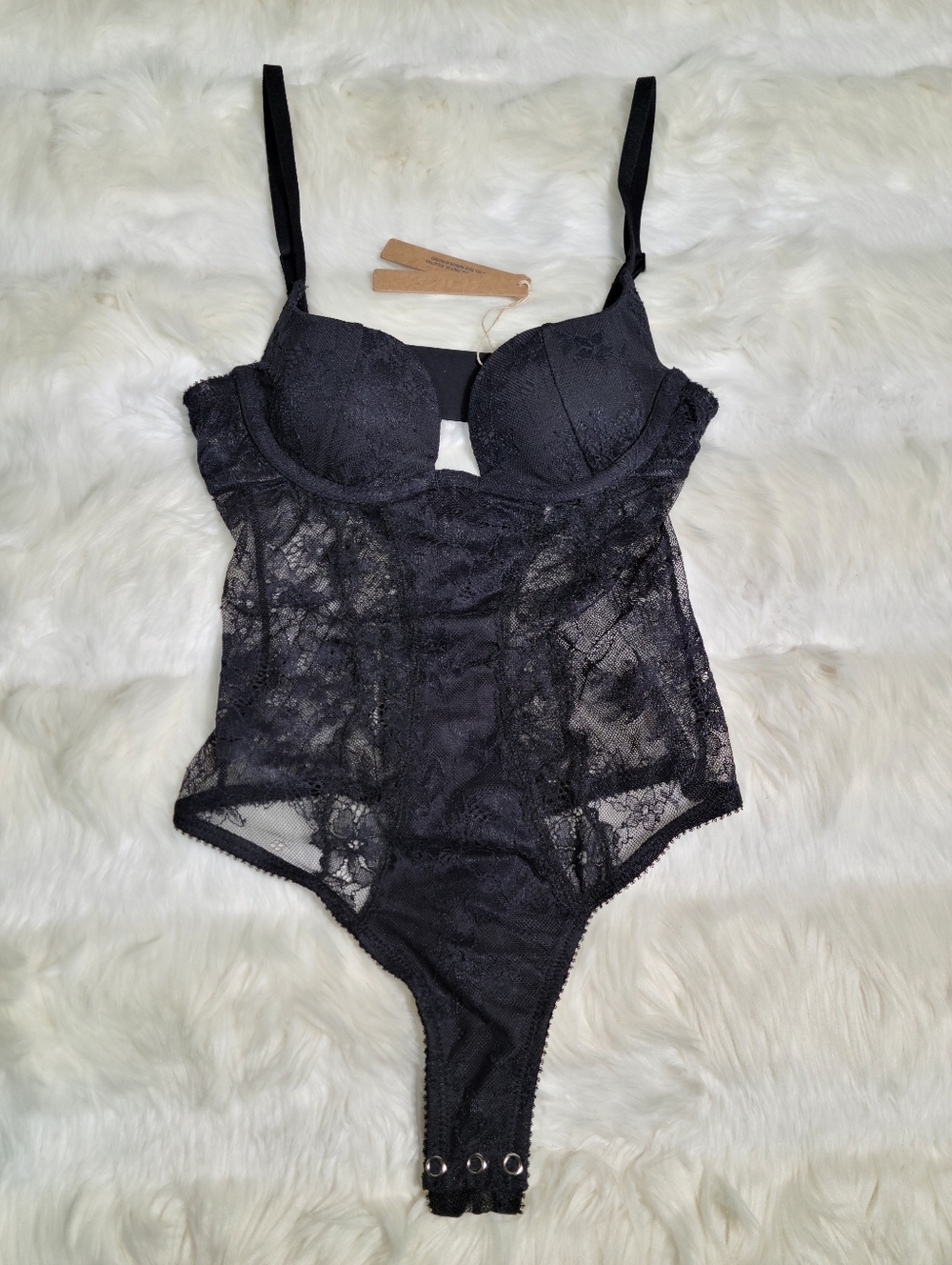 SKIMS Ultra Fine Lace Lightly Lined Bodysuit Black Onyx Women XS NEW